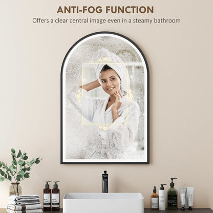 24" x 36" LED Bathroom Mirror, Arched Tempered Glass, Anti-Fog, Dimmable, Black Bath Accessories at Gallery Canada