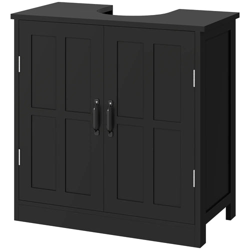 Pedestal Under Sink Vanity Cabinet, Double Doors, Adjustable Shelf, Black