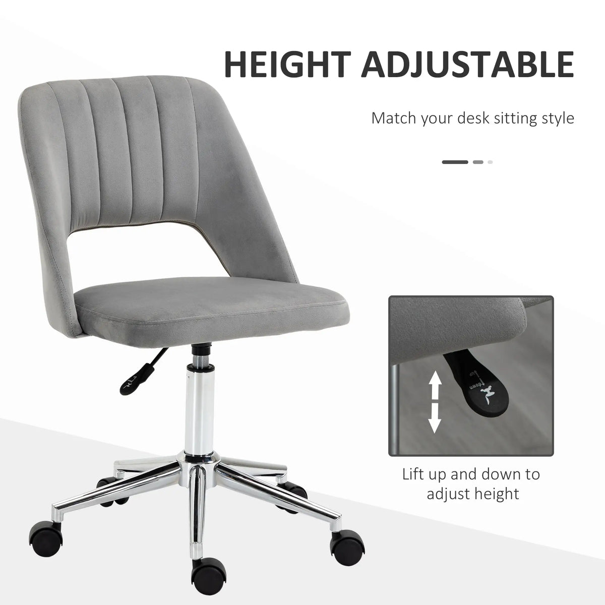 Velvet Swivel Office Chair, Scallop Back, Grey Task Chairs at Gallery Canada