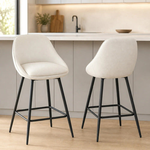 26 Inch Counter Height Barstools Set of 2, Upholstered Swivel, Cream White