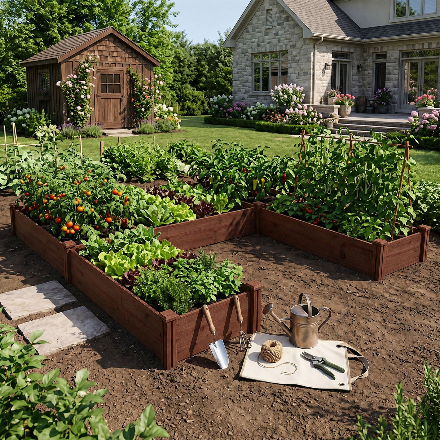 U-Shaped Wooden Garden Raised Bed, Rustic Brown