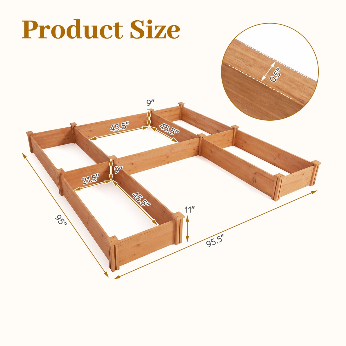 U-Shaped Wooden Garden Raised Bed, Orange