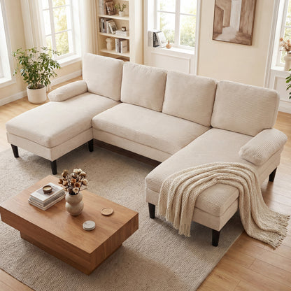 U-Shaped Sectional Couch With Double Chaise, Beige Sofas & Loveseats at Gallery Canada