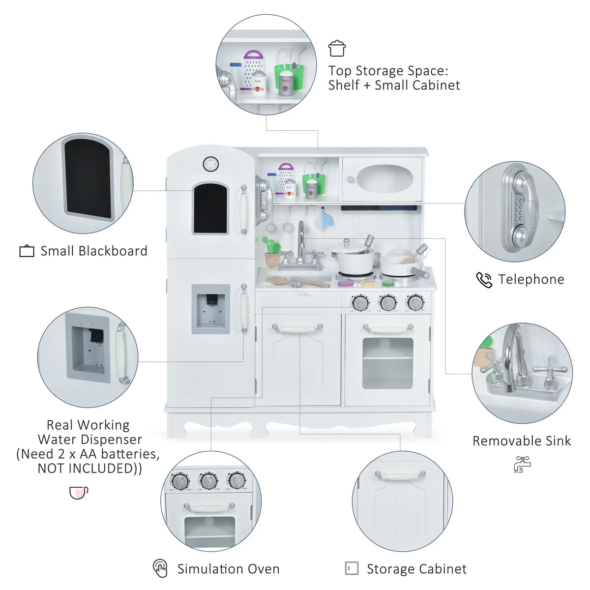 Large Kids Kitchen Playset, Telephone, Water Dispenser, Cooking Set Play Kitchen at Gallery Canada