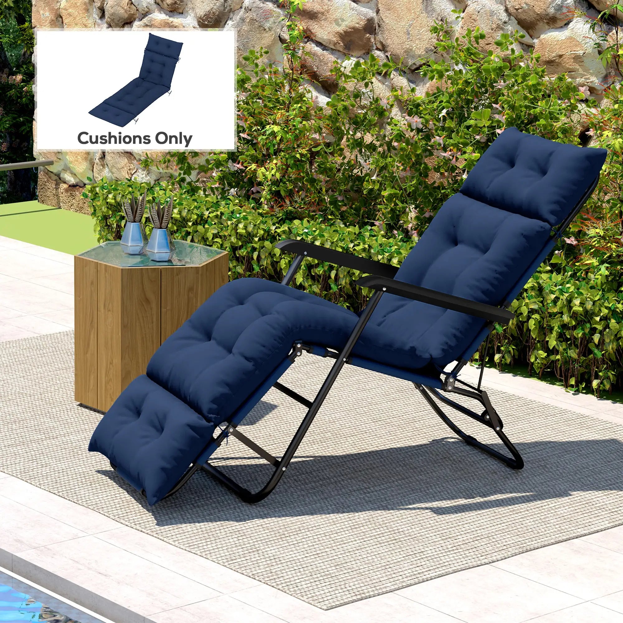 Tufted Thick Outdoor Chaise Lounge Cushion, 74.8