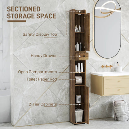 Narrow Bathroom Cabinet, Tall Storage with Barn Doors, Drawer, Adjustable Shelves, Wood Grain, Brown Bathroom Cabinets at Gallery Canada