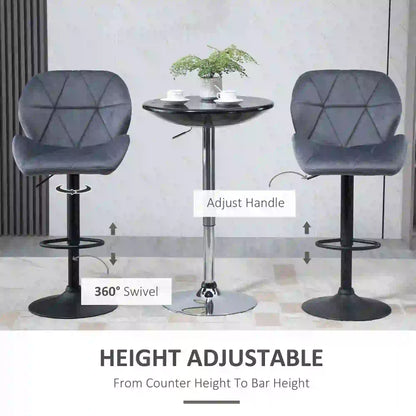 Adjustable Height Fabric Bar Stool Set of 2, Swivel Seat, Grey Bar Stools at Gallery Canada