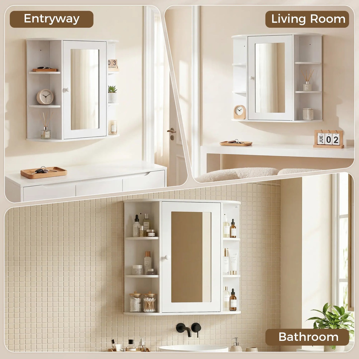 Mirrored Bathroom Wall Cabinet, Wall Mounted, With Door & Shelves, White Mirror Medicine Cabinets at Gallery Canada