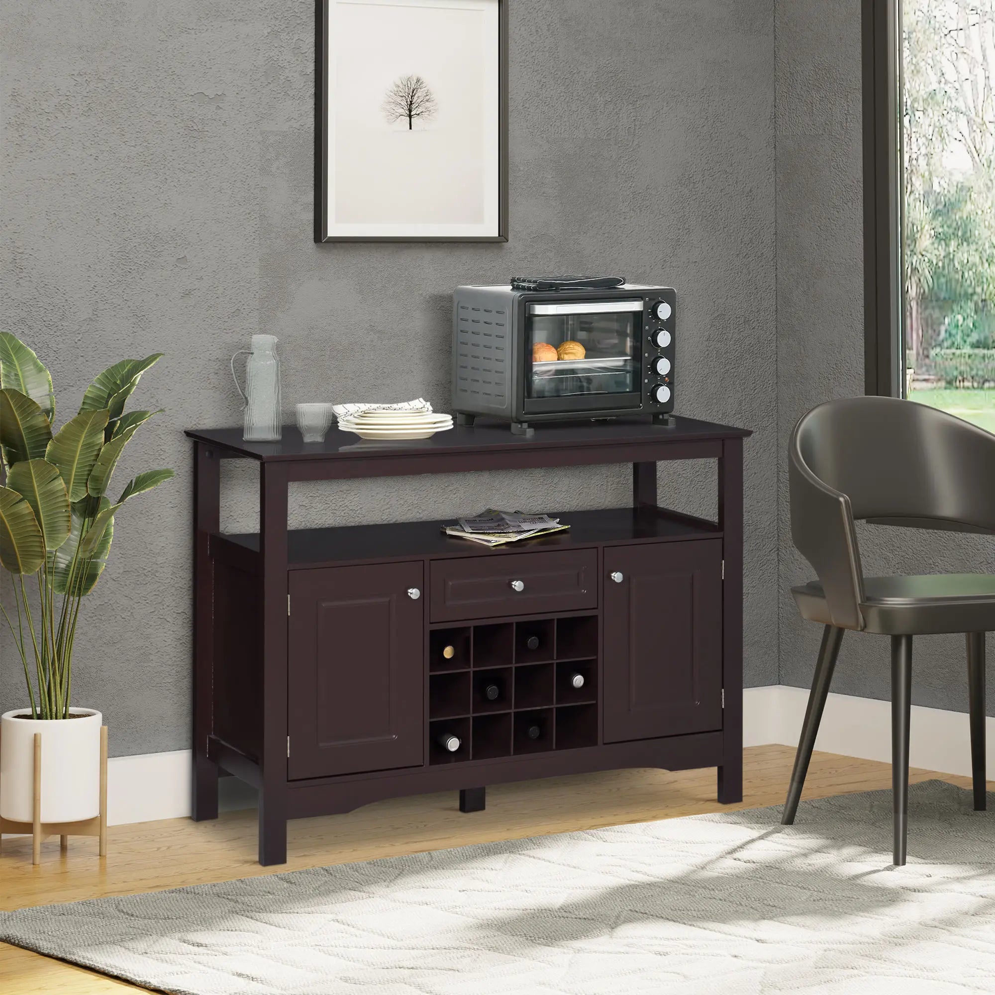 Modern Kitchen Buffet Cabinet, Drawer, 12-Bottle Wine Rack, Espresso Bar Cabinets at Gallery Canada