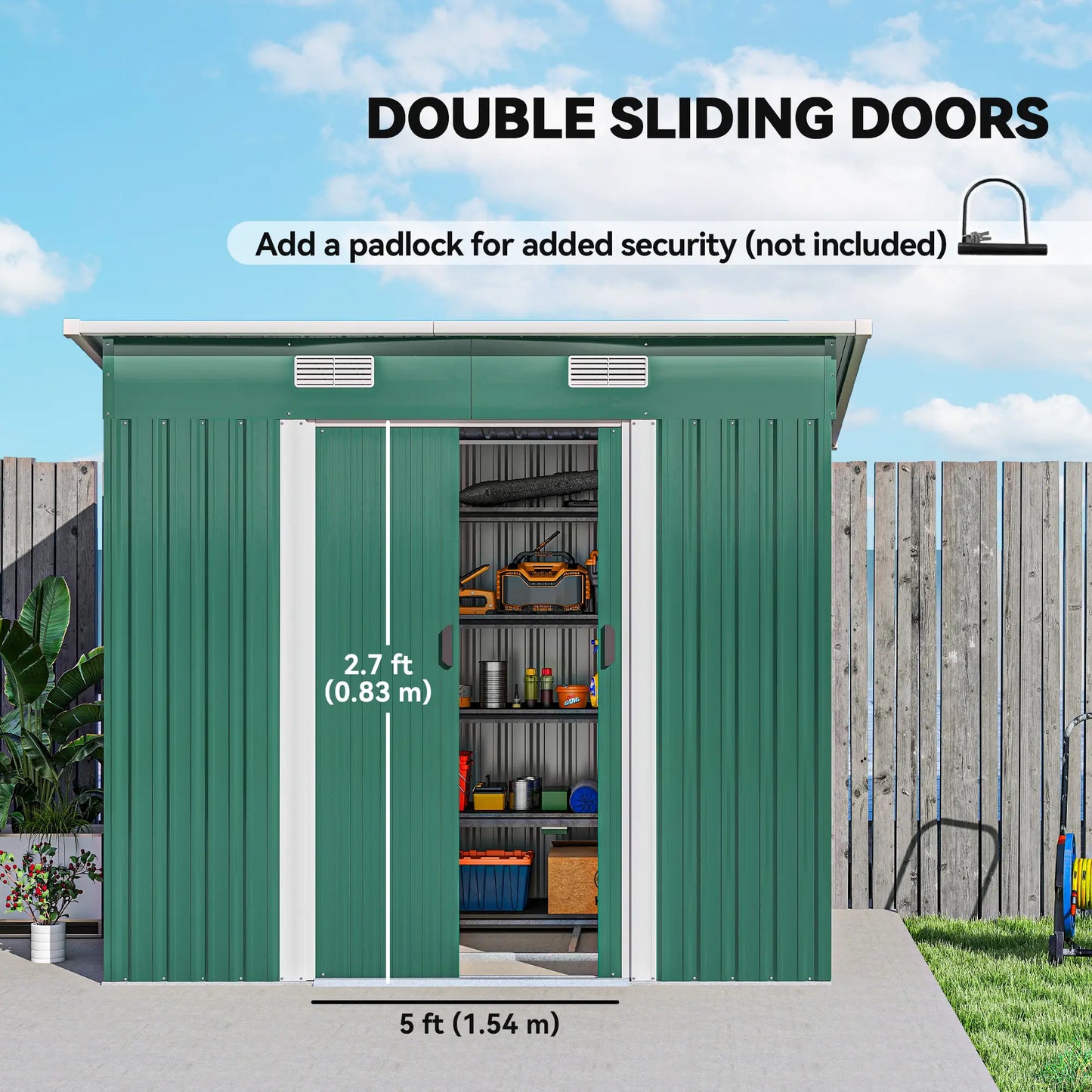 7'x 4' Metal Patio Storage Shed, Garden Tool Utility, Green Sheds at Gallery Canada