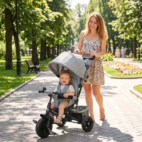 6 in 1 Tricycle for Toddlers, Parent-Push Handle, Grey