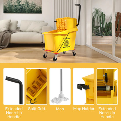 Mop Bucket with Wringer on Wheels, 38 Quart, Yellow Household Supplies at Gallery Canada