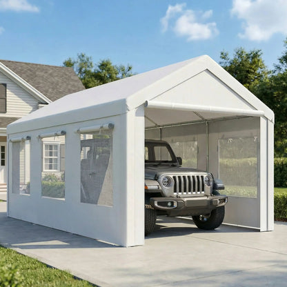 10' x 20' Heavy Duty Carport, Adjustable Garage Canopy Tent, White Car Shelters at Gallery Canada