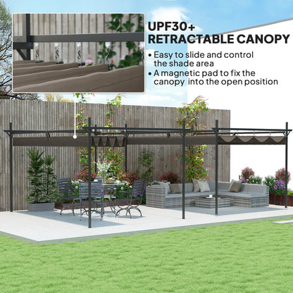 10' x 10' Brown Gazebo, UPF30+ Retractable Canopy, Metal Pergola Kit, Brown Pergolas at Gallery Canada