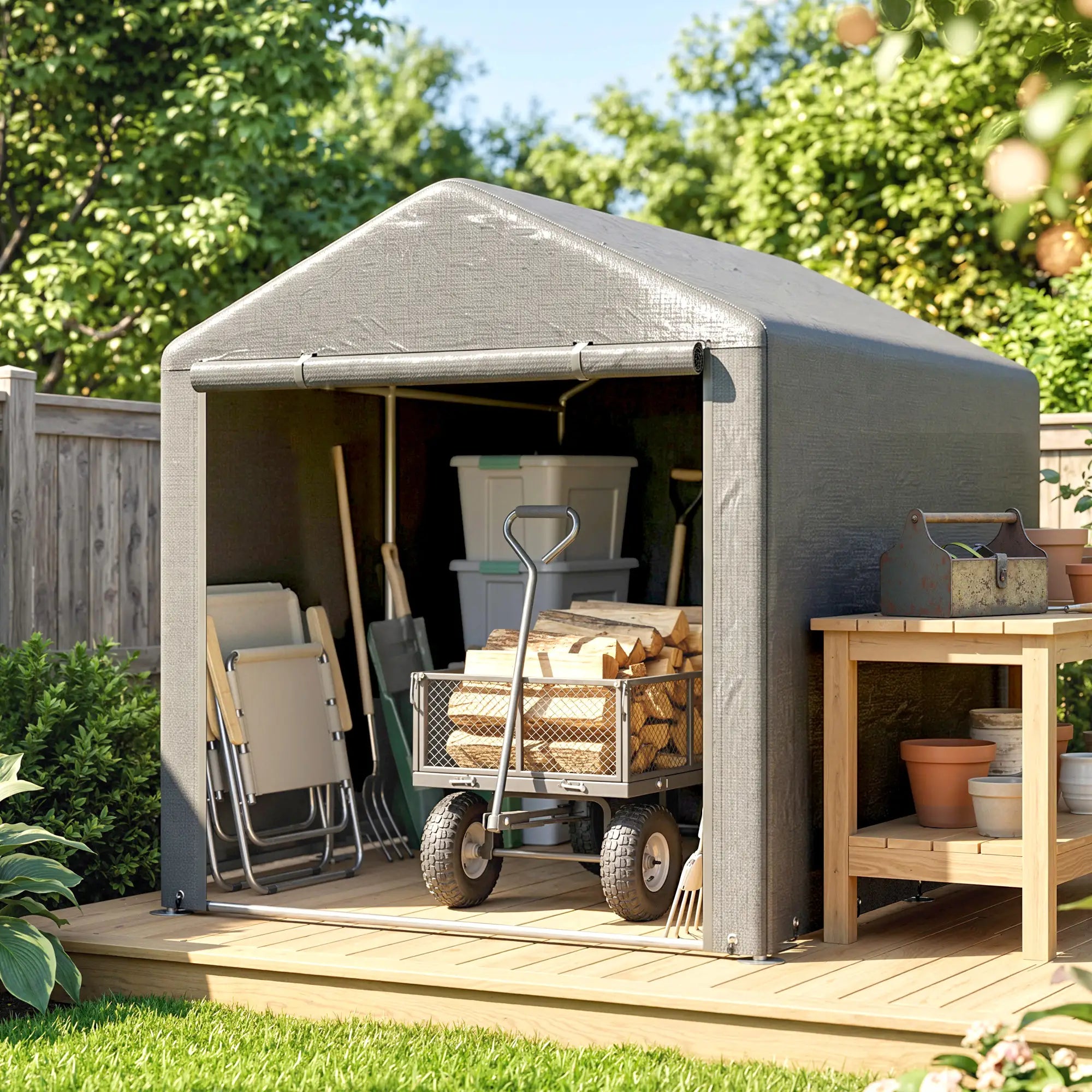 Portable Bicycle Shed, Galvanized Steel Frame, Large Door, Waterproof, Light Grey Sheds at Gallery Canada