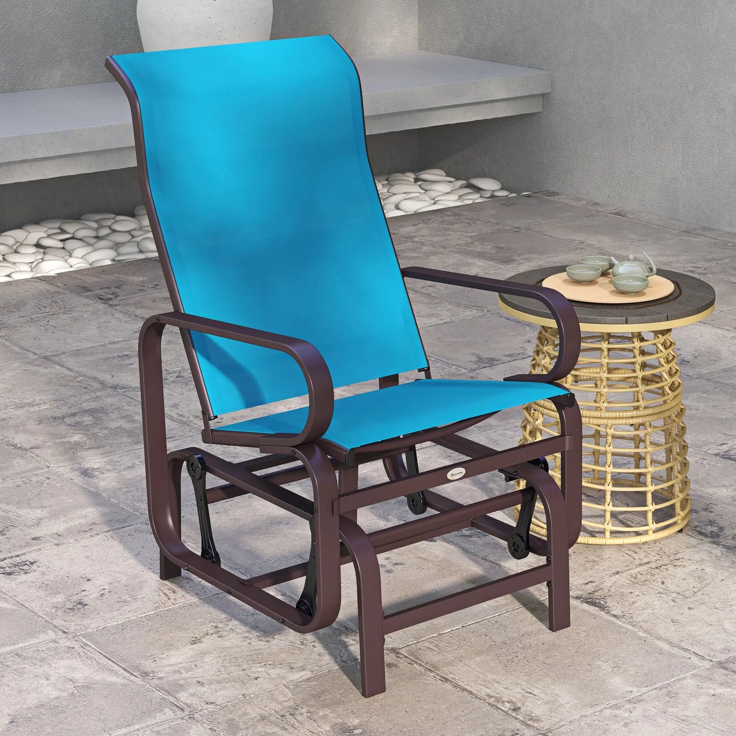 Patio Glider with Mesh Fabric, Outdoor Rocking Chair, Blue Outdoor Gliders at Gallery Canada