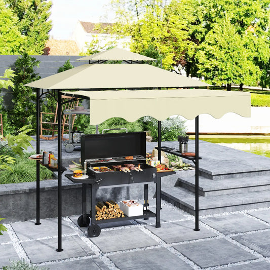 8' x 7.6' Grill Gazebo, Double Tiered, With Side Awning, Beige BBQ Grill Gazebos Beige at Gallery Canada