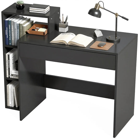 Computer Desk With Storage, 3 Open Shelves And Drawer, Black Computer Desks Black at Gallery Canada