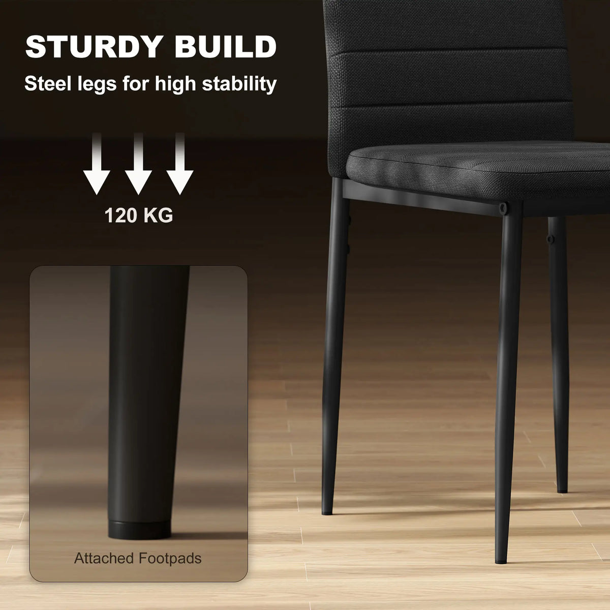 Modern High Back Dining Chairs, PU Leather Upholstered, Set of 6, Black