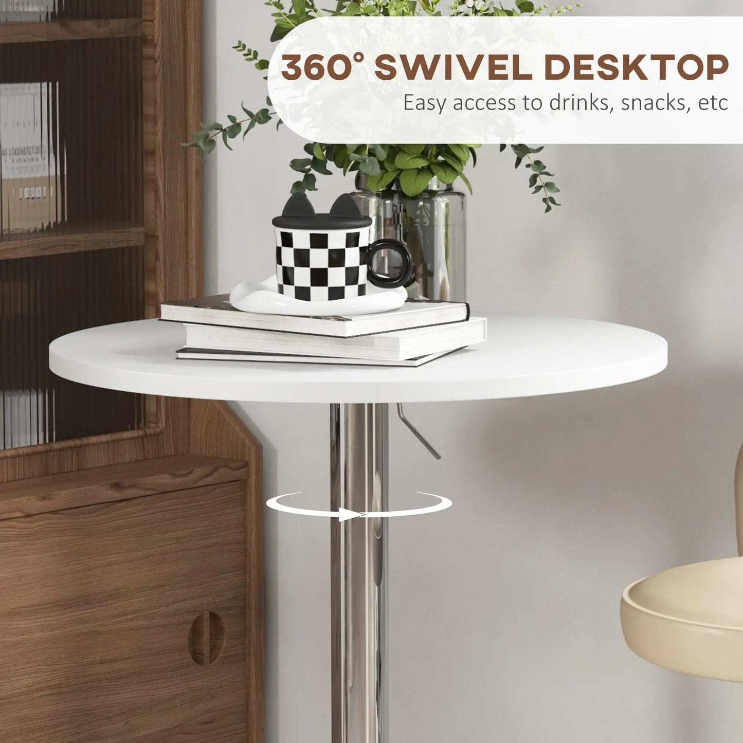 Adjustable Round High Top Bar Table, Swivel Top, Steel Base, White Bar Tables & Dining Tables at Gallery Canada