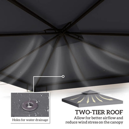 10' x 10' Square 2-Tier Gazebo Canopy Cover, Dark Grey Gazebo Canopy Replacement at Gallery Canada