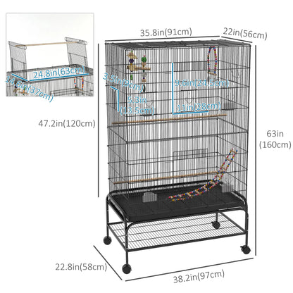 63" Bird Cage With Open Top, Stand, Toys, Removable Tray, Storage Shelf Bird Cages at Gallery Canada