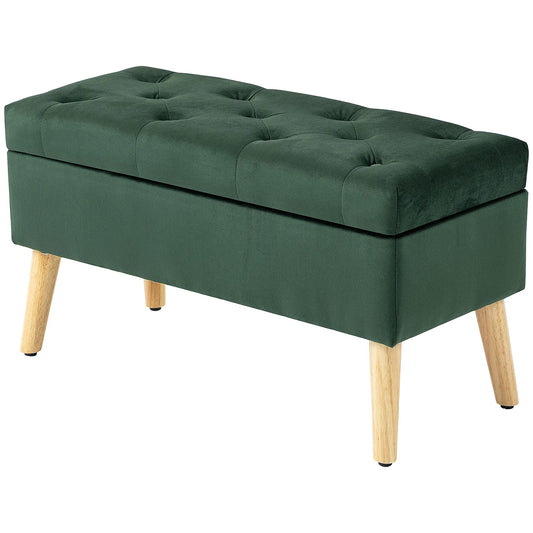 Velvet Storage Ottoman with Lid, Wood Legs, Dark Green Storage Ottomans & Benches Dark Green at Gallery Canada