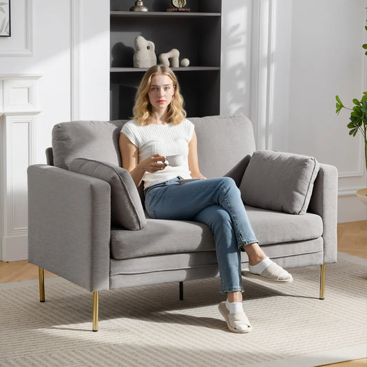 55" Grey Loveseat Sofa With 2 Pillows, Metal Legs, Grey 2-Seater Sofas Grey at Gallery Canada