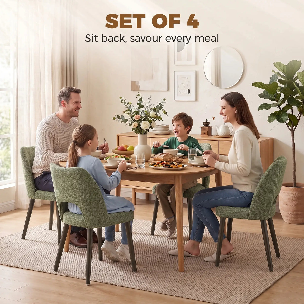 Chenille Upholstered Dining Chairs Set, Green Dining Chairs at Gallery Canada