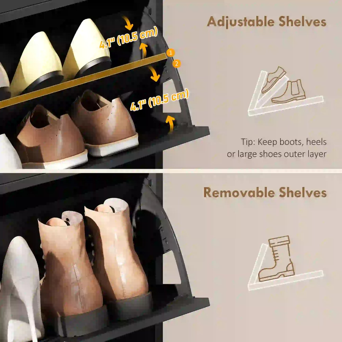 Shoe Cabinet With 2 Large Flip Drawers, Farmhouse Narrow, Black Shoe Storage Cabinets & Racks at Gallery Canada