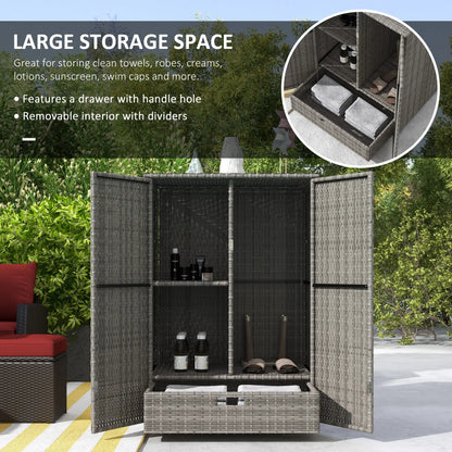 Wicker Outdoor Storage Cabinet, 2-Door Rattan, Dark Grey Patio Storage Boxes at Gallery Canada
