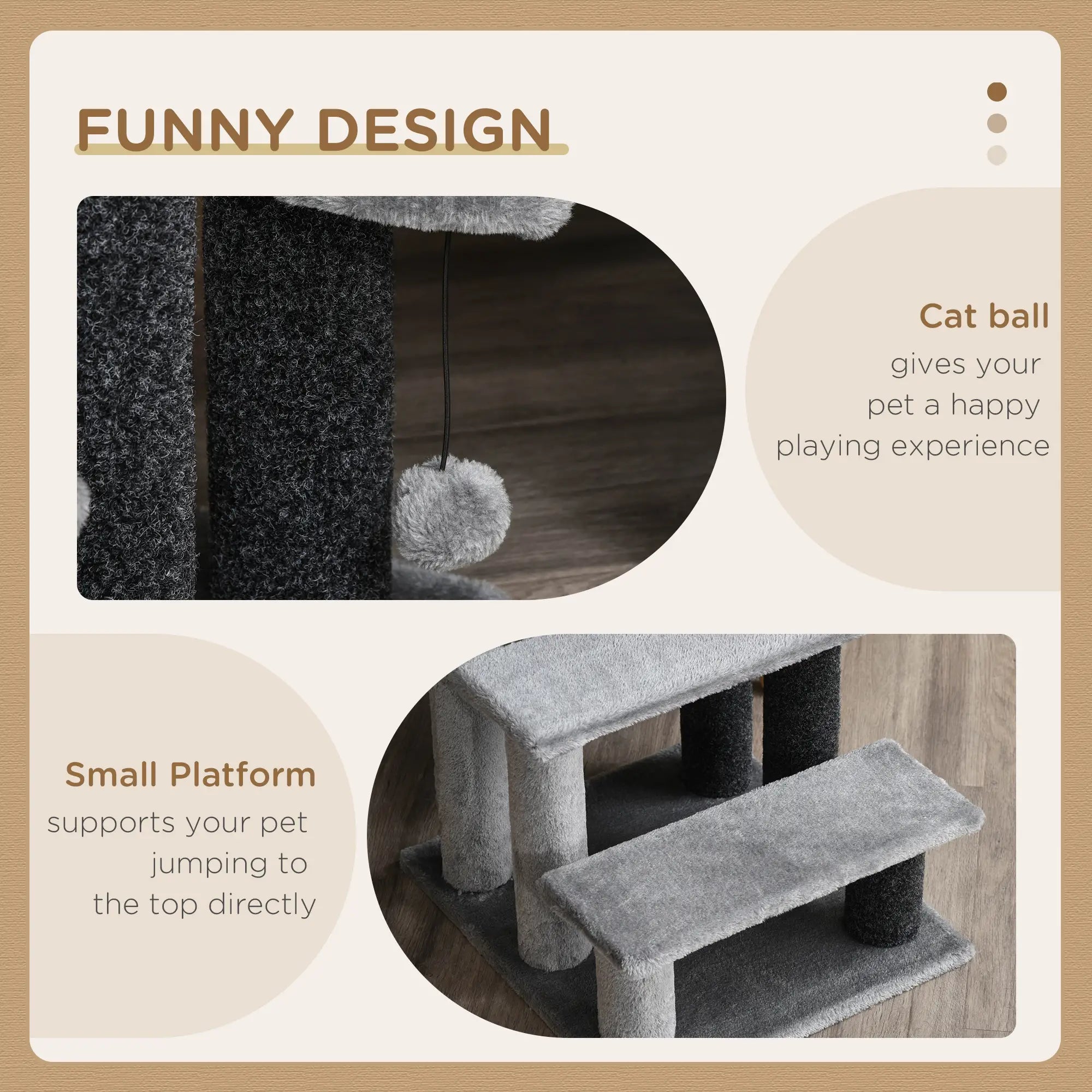 Cat Stairs, 3 Steps, Small Cat Tree with Scratching Post, 17.5