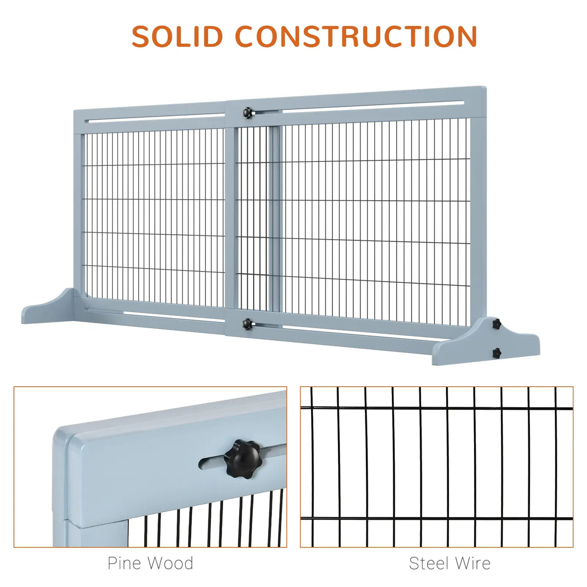 41"-72" Wooden Pet Gate, Support Feet, Small Medium Dogs, Grey-Blue Houses, Kennels & Pens at Gallery Canada
