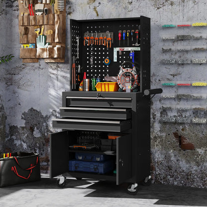 Rolling Tool Cabinet with Pegboard, Lockable Tool Chest, Mobile Tool Storage Organizer for Garage and Workshop, Black Tool Organizers at Gallery Canada
