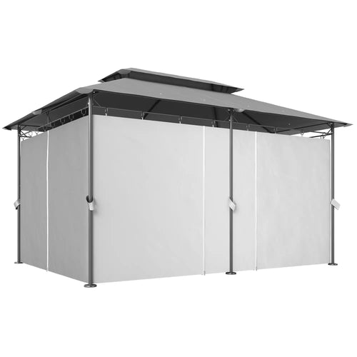 10' x 13' Double Roof Patio Gazebo, Outdoor with Curtains, Dark Grey