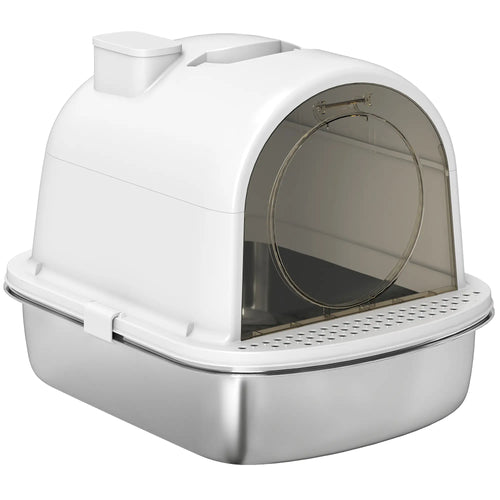 Enclosed Stainless Steel Litter Box, Metal, with Scoop, Deodorizer Bag, Handle