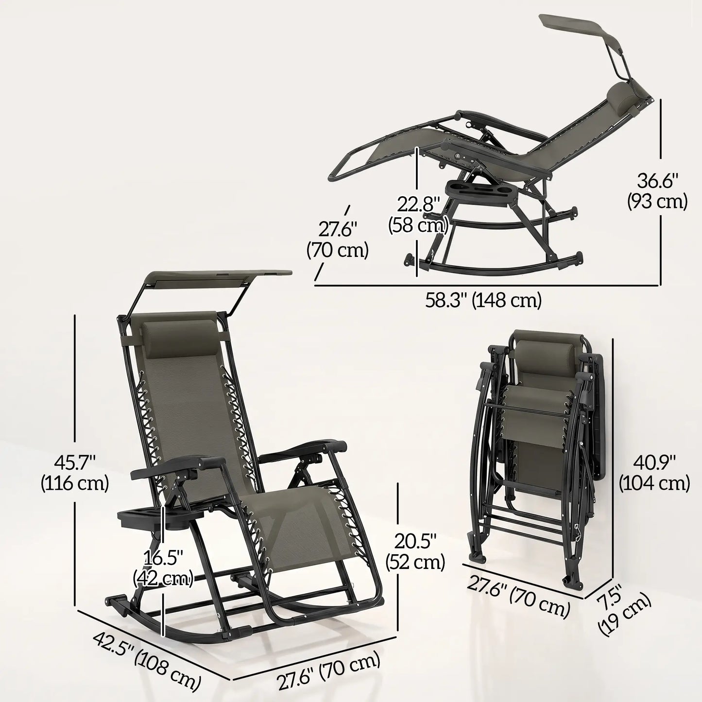 Adjustable Zero Gravity Recliner, Foldable Sun Lounger, Grey Outdoor Rocking Chairs at Gallery Canada