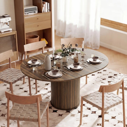 Extendable Kitchen Table, 43.5"-59", Walnut Wood Grain, Pedestal Base Dining Tables at Gallery Canada