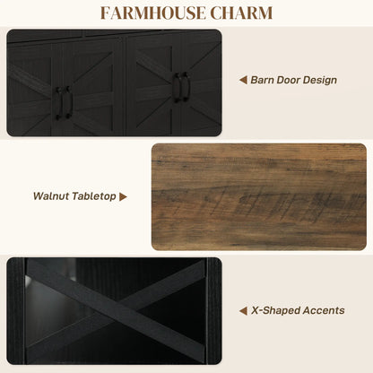 Sideboard, Buffet Cabinet with 4 Barn Doors, 3 Drawers, Black Storage Cabinets at Gallery Canada