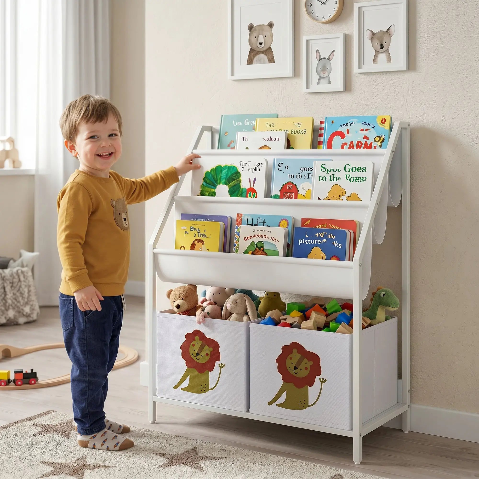 3-Tier Sling Bookshelf With Toy Storage, Montessori Organizer Baby & Kids Storage at Gallery Canada