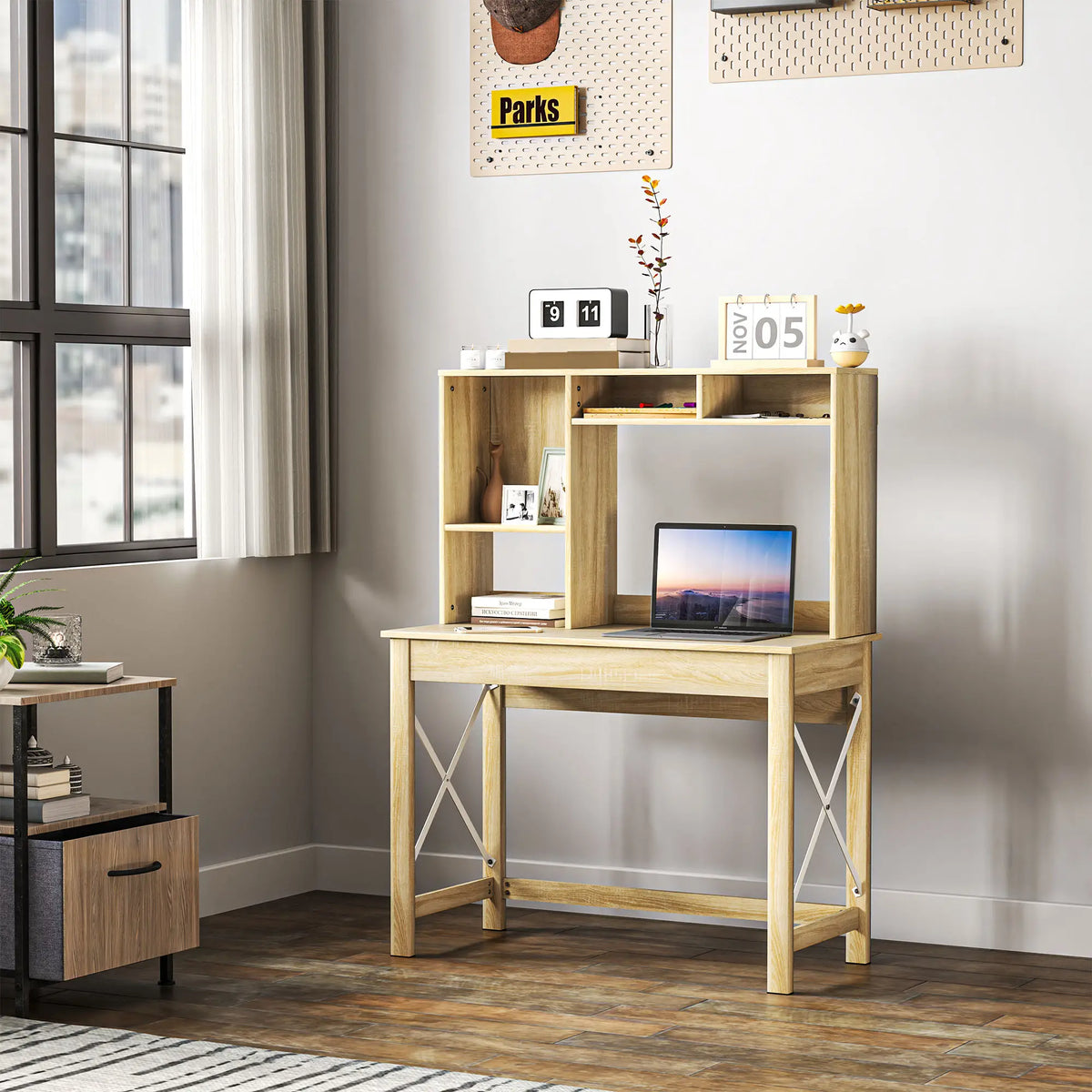Computer Desk with Hutch, Home Office Study Table, Oak Computer Desks at Gallery Canada