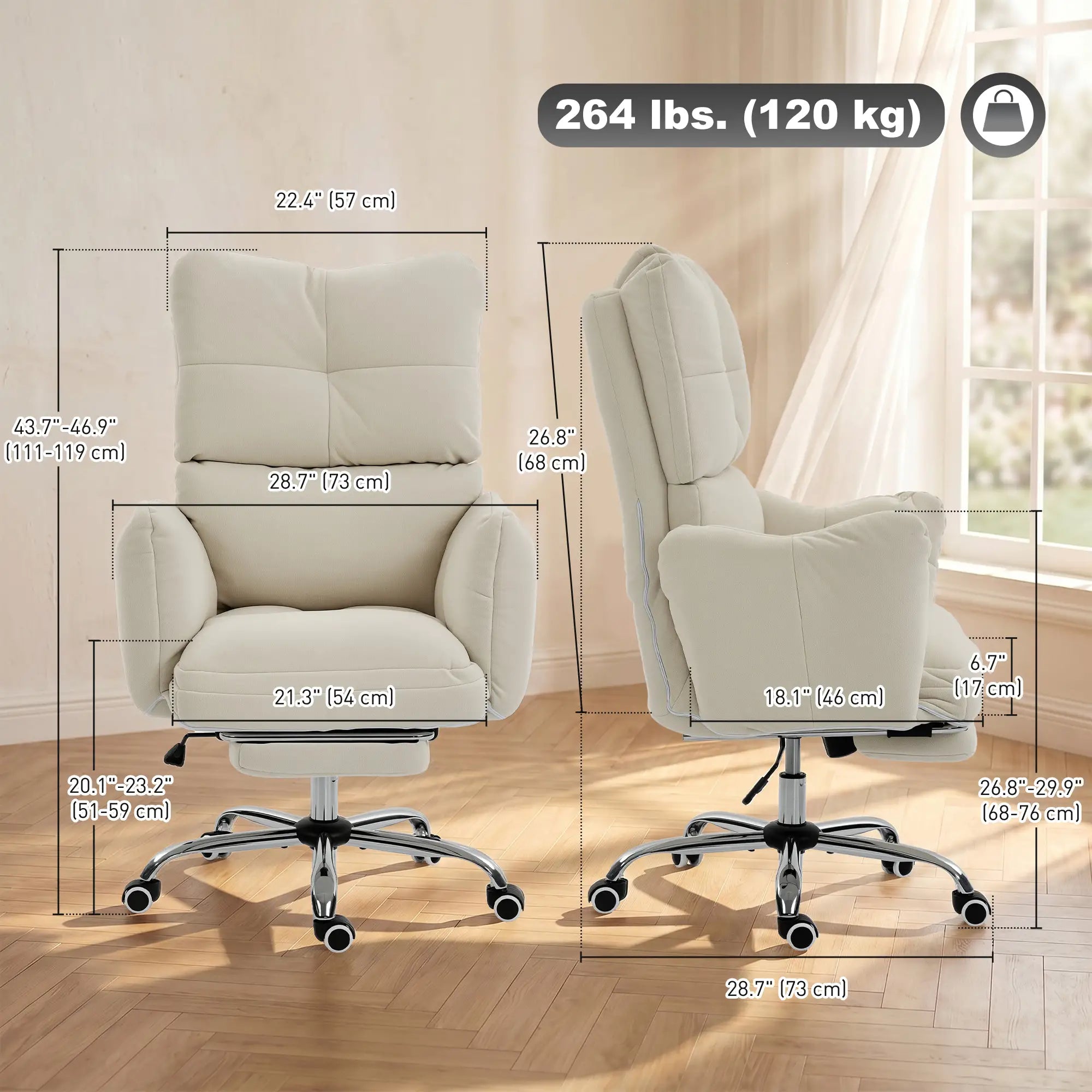 Ergonomic Reclining Office Chair with Foot Rest, Cream Executive & Manager Chairs at Gallery Canada