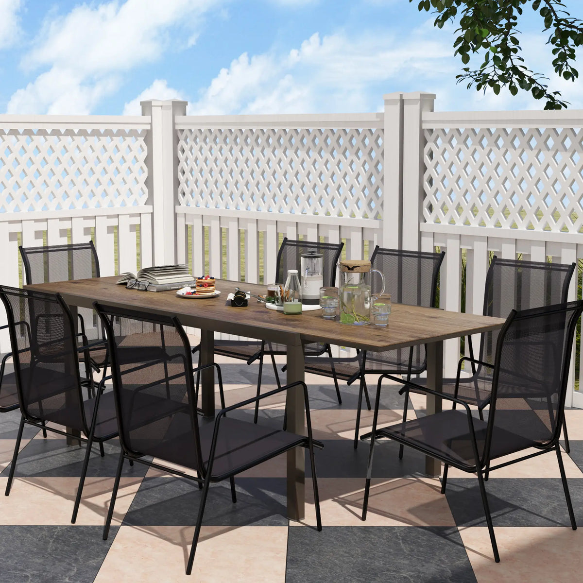 63"-94.5" Extendable Outdoor Dining Table, Steel Frame, Brown Patio Dinning Tables at Gallery Canada