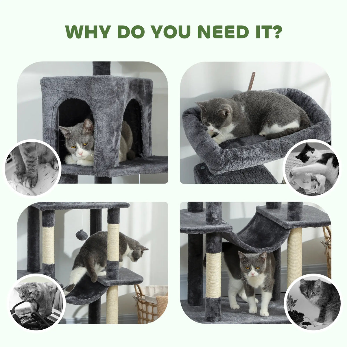 69 Inch Cat Tree, Multi-Level Tower, 2 Condos, Plush Perch, Sisal Posts, Dark Grey Cat Towers at Gallery Canada