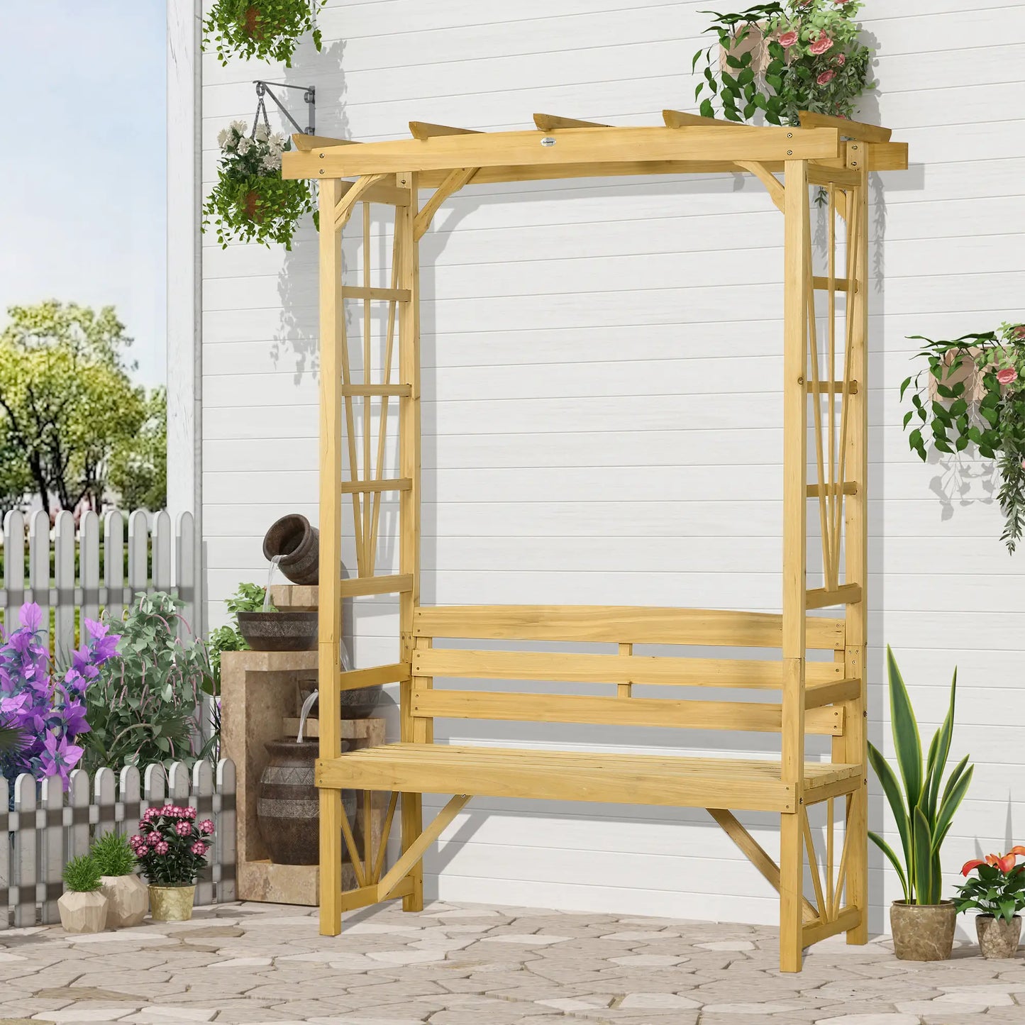 Wooden Patio Bench, Outdoor Bench for Plants, Light Brown Outdoor Benches at Gallery Canada