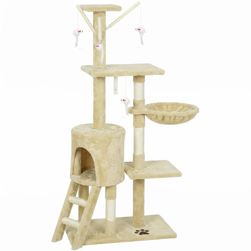 53 Inch Cat Tree Tower, Kitten Activity Centre, Beige