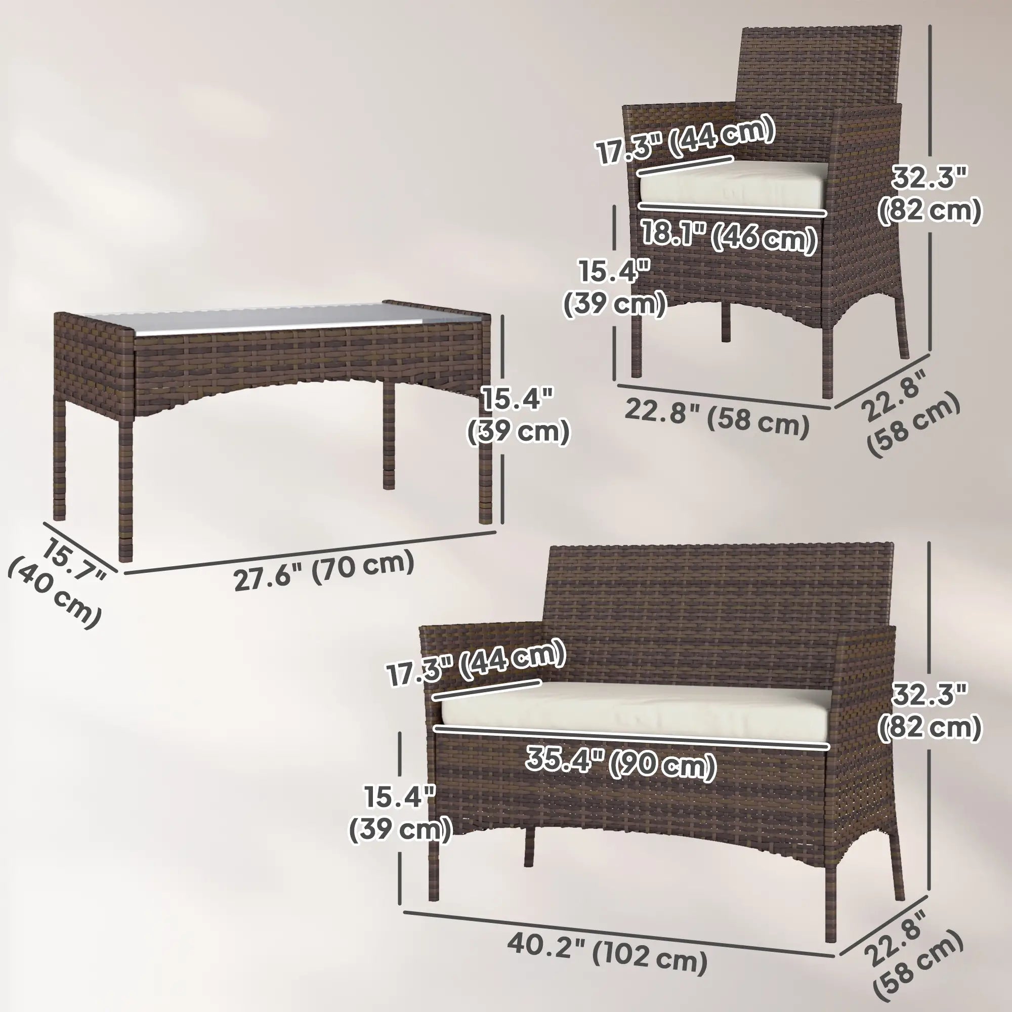 Wicker Outdoor Balcony Furniture Set, 4 Pieces, Rattan Patio, Beige Patio Furniture Sets at Gallery Canada
