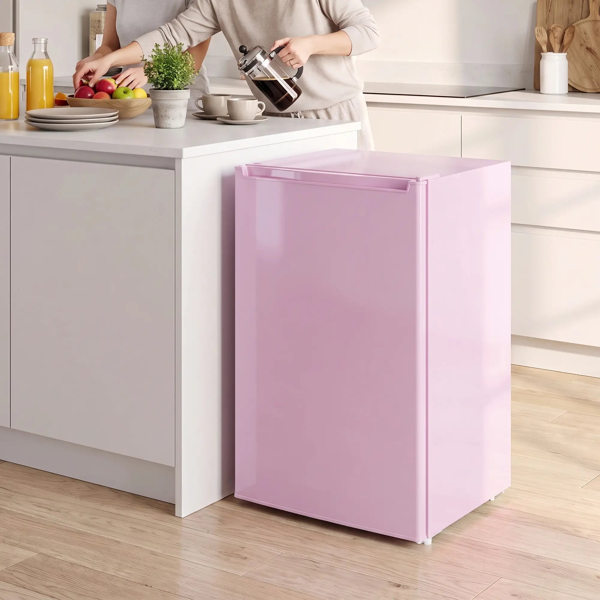 Compact Upright Freezer, 2.1 Cubic Feet, Reversible Door, Pink Small Kitchen Appliances at Gallery Canada