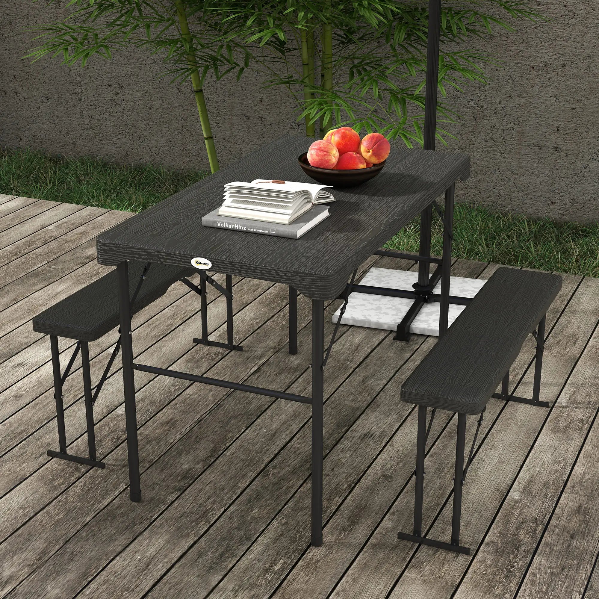 Folding Picnic Table With 2 Benches, 3-Piece Set for 4, Dark Grey Bistro Sets at Gallery Canada
