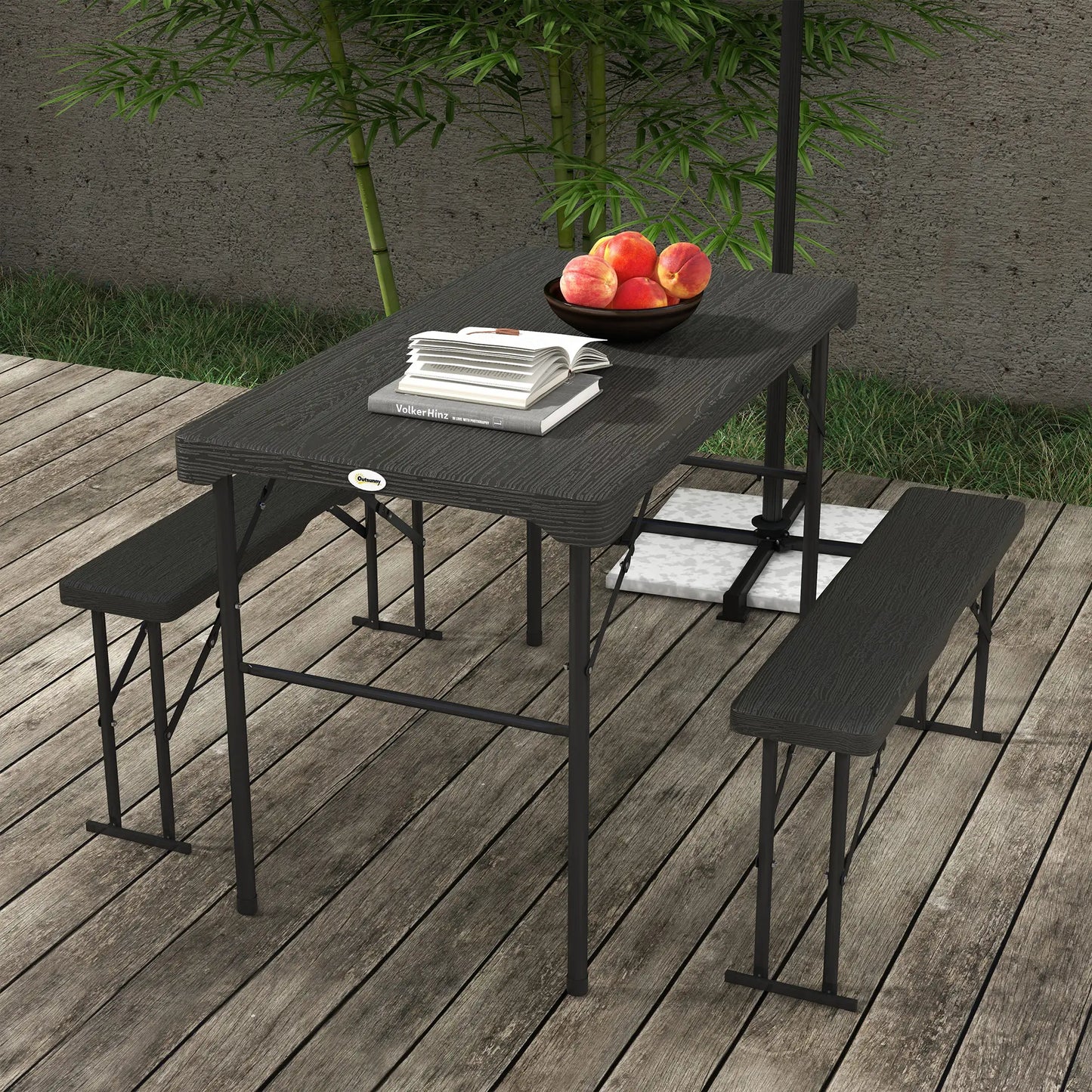 Folding Picnic Table With 2 Benches, 3-Piece Set for 4, Dark Grey Bistro Sets at Gallery Canada